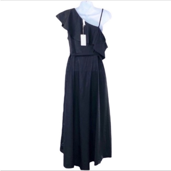 L LOVE Ruffle Drop Shoulder Wrap Dress S black - Picture 6 of 11